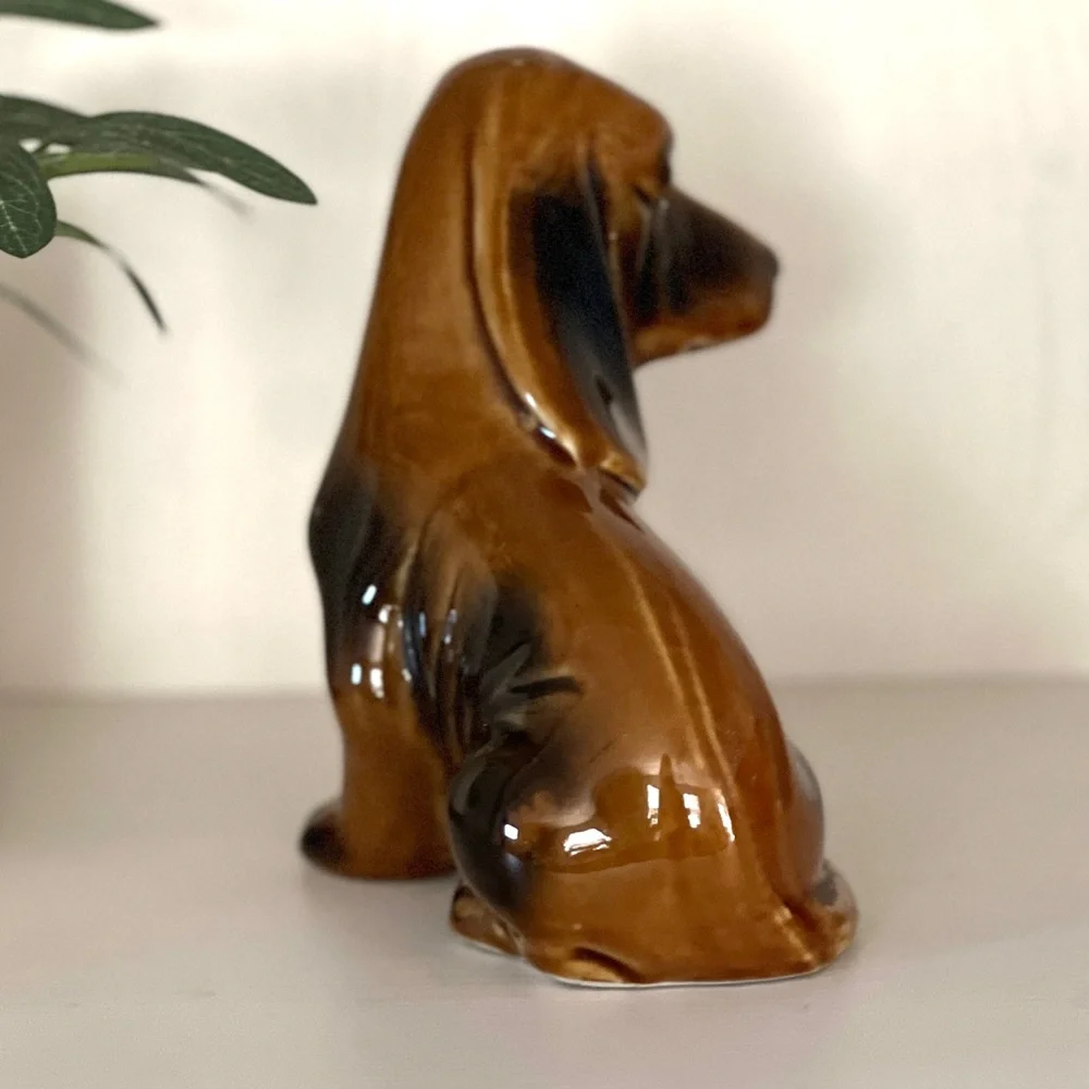 Vintage Bassett Hound Dog Figurine Glazed Ceramic Brazil Collectible Bro…